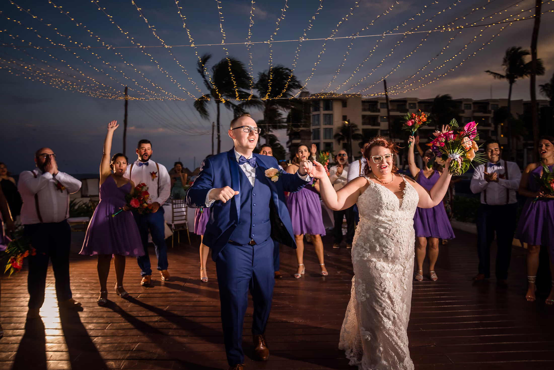 Evening reception under string lights