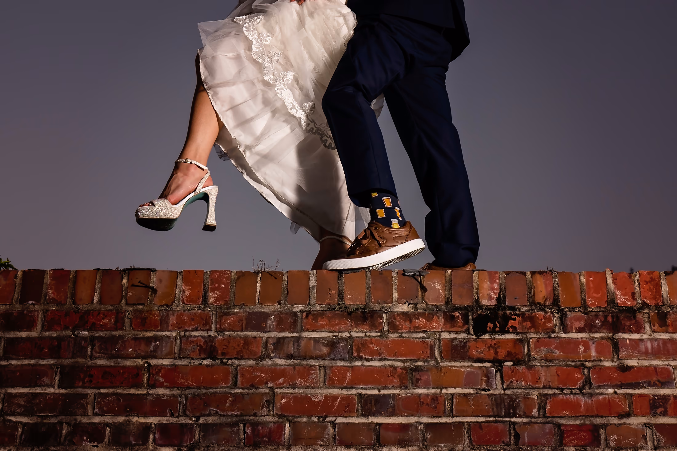 Romantic kiss on the brick steps