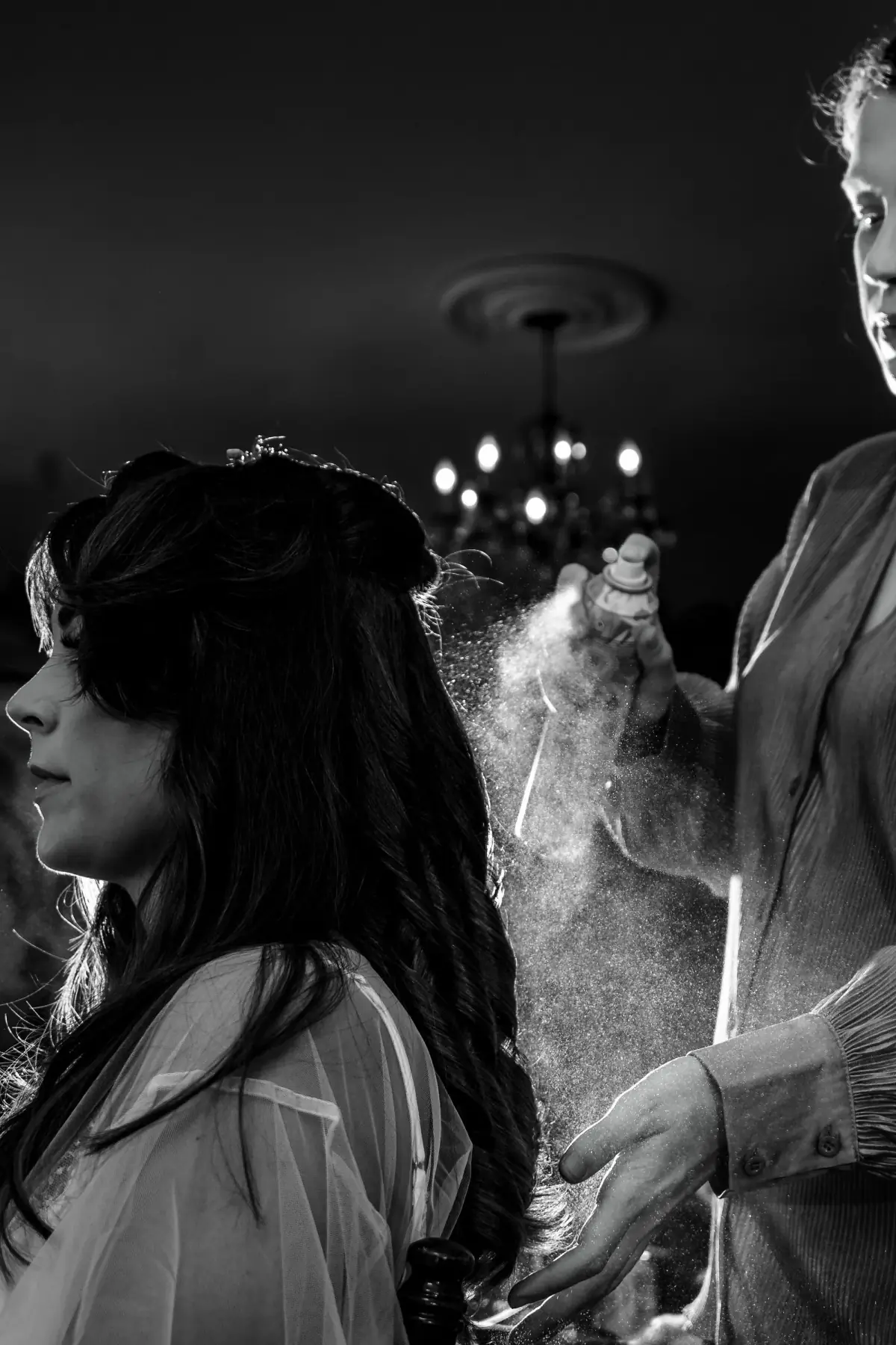 Black-and-white couple beneath the veil