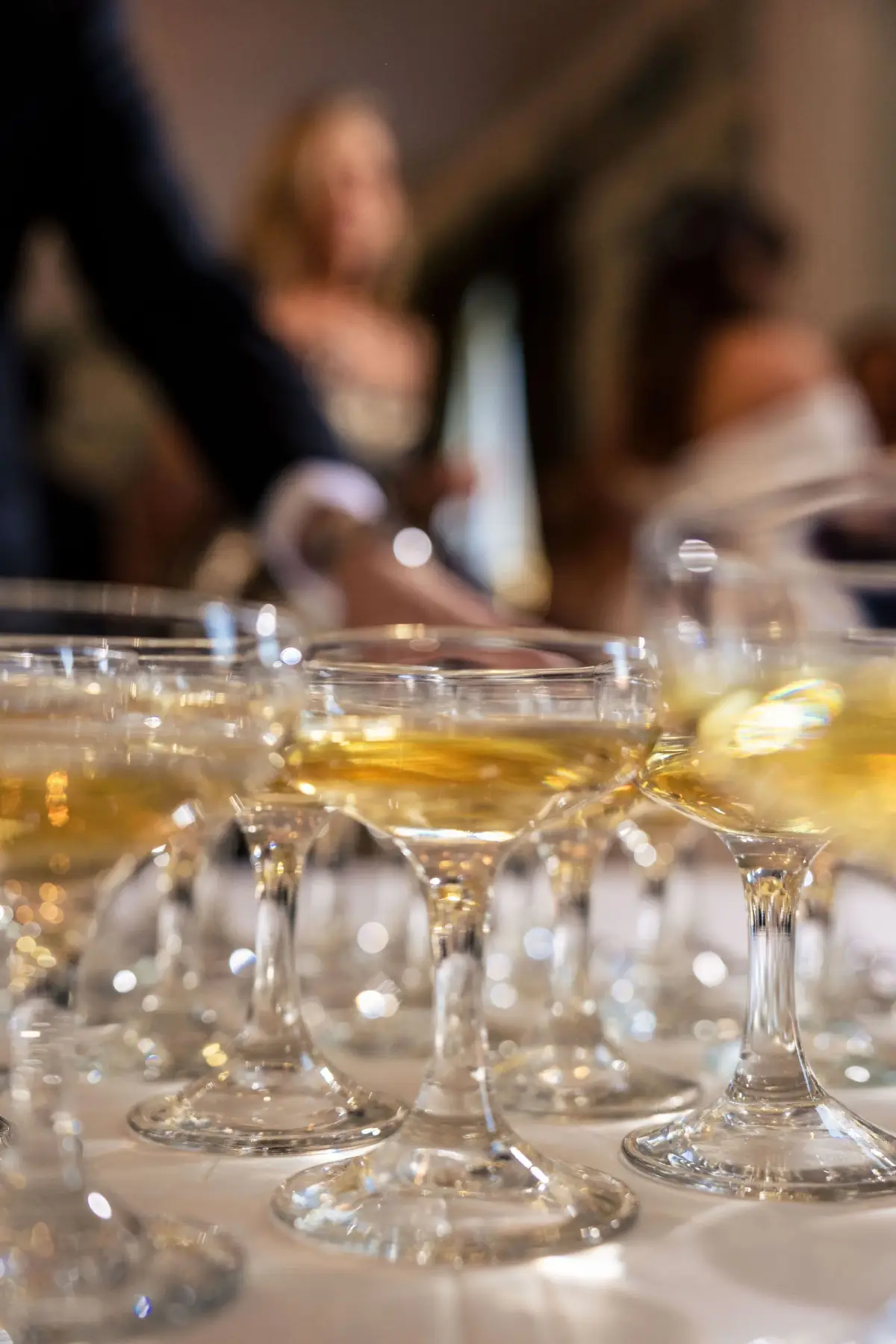 Row of champagne glasses for the toast