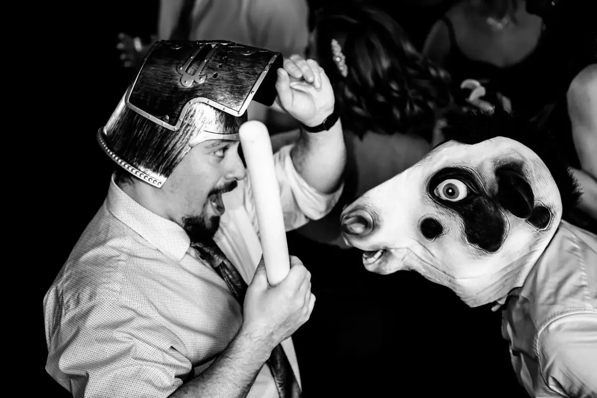 Black-and-white moment with the couple dog