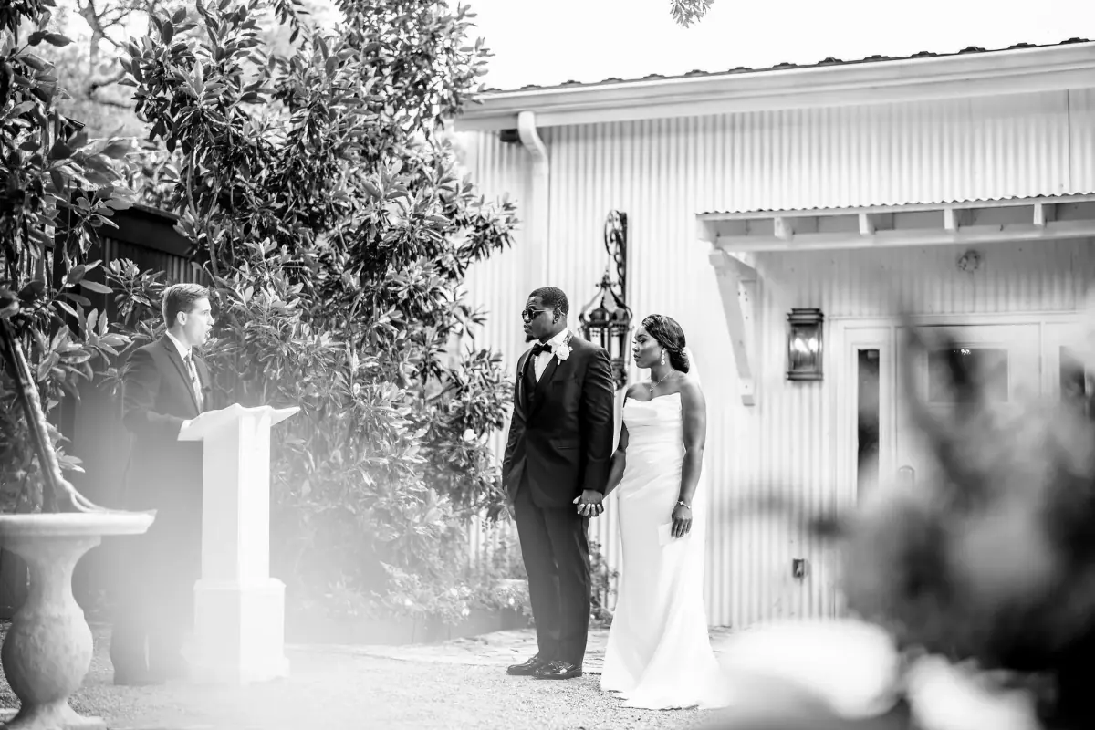 Black-and-white reception interior