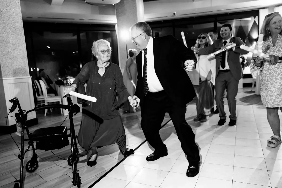 Groom celebrating in a blur of motion