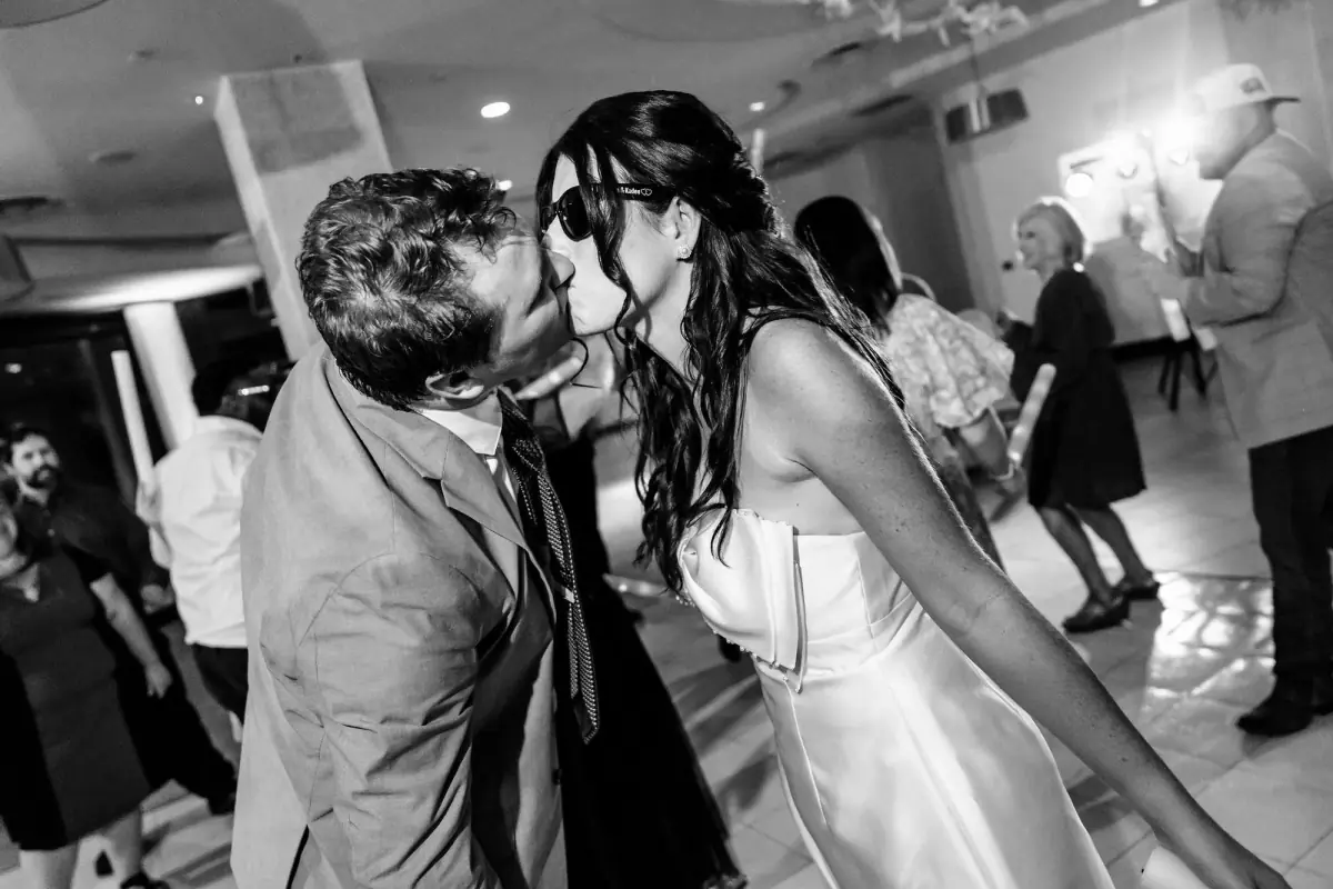 Black-and-white kiss amid the sparklers