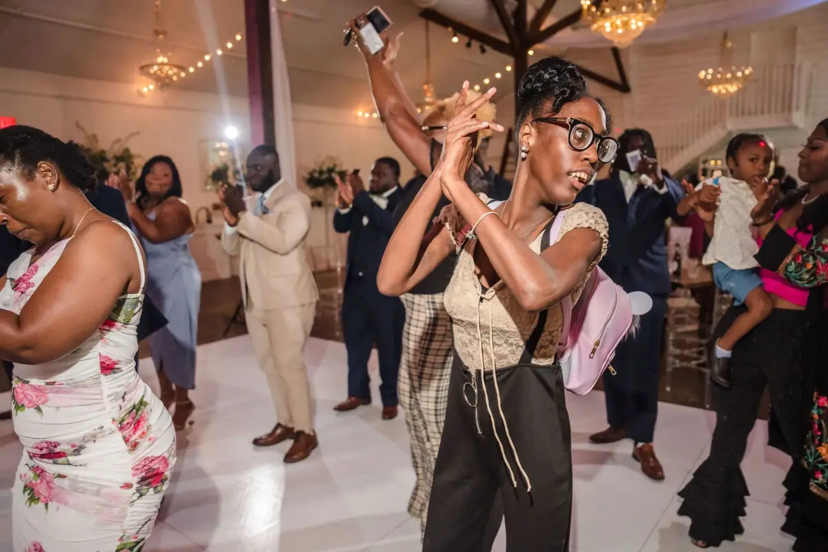 Guests dancing in their celebration best