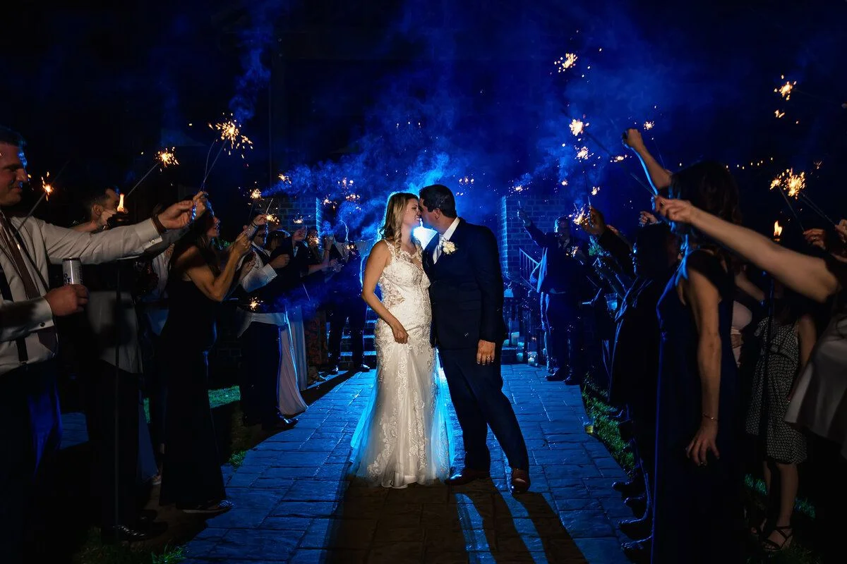 Sparklers and blue light on the dance floor