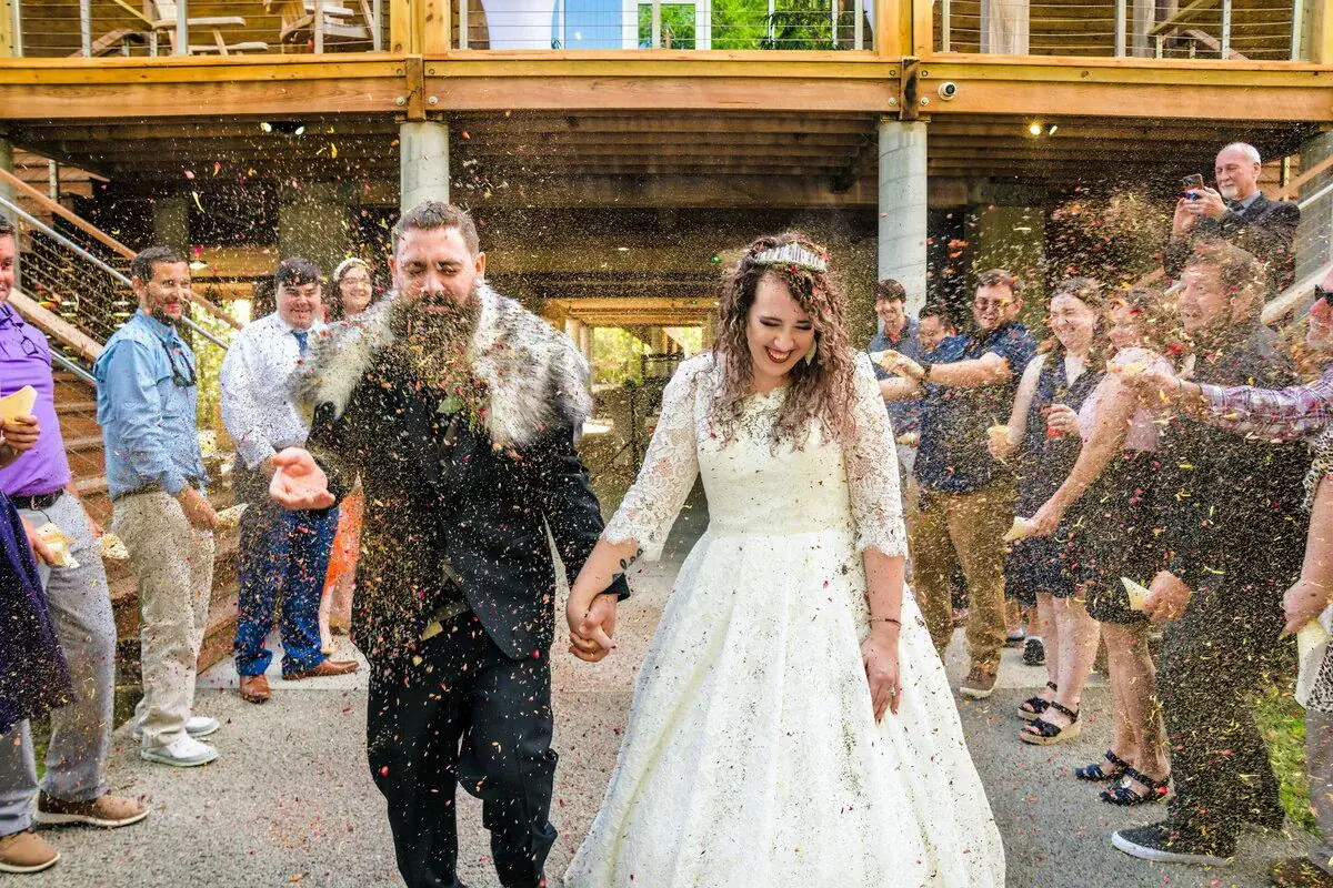 Newlyweds cheered through the recessional